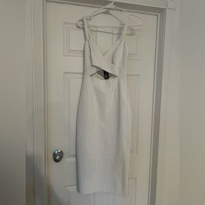 Express White Pinstriped Backless Dress